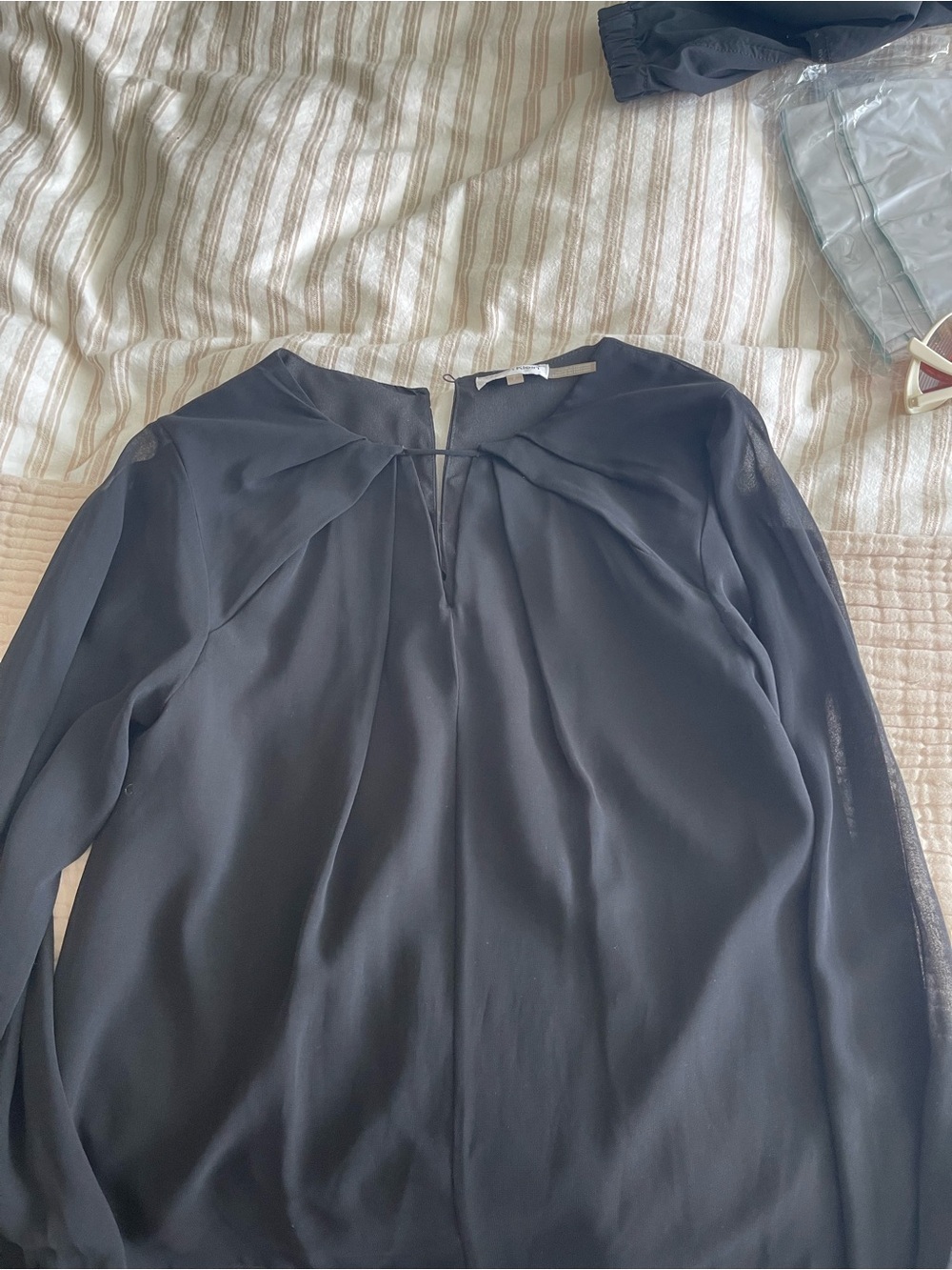 Calvin Klein Black Long-Sleeve Tie-Neck Blouse